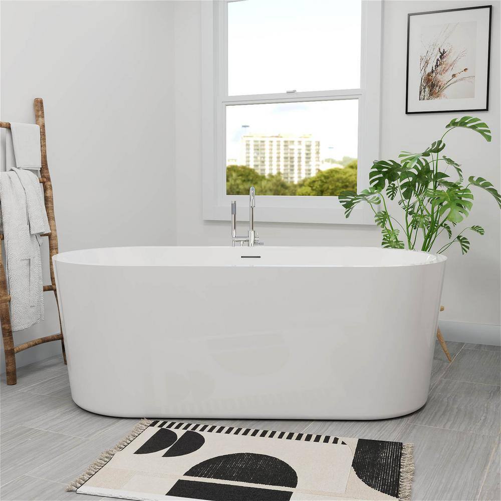 65 Acrylic Freestanding Bathtub, Double Ended Free Standing Tub, Soaking  Tub with Integrated Slotted Overflow, Toe-Tap Chrome Drain, cUPC Certified