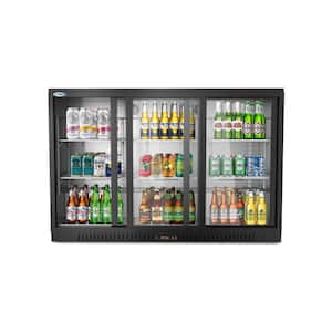 53 in. W 11.3 cu. ft. Commercial 3 Glass Sliding Door Counter Height Back Bar Cooler Refrigerator in Black