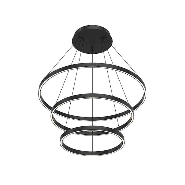 Cerchio 32 in. 3-Light 150-Watt Black Integrated LED Chandelier