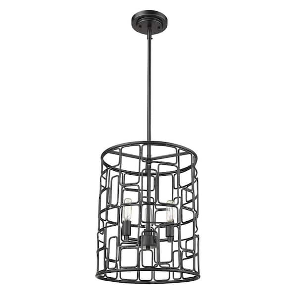 60-Watt 3-Light Black Pendant Light with Metal, No Bulbs Included