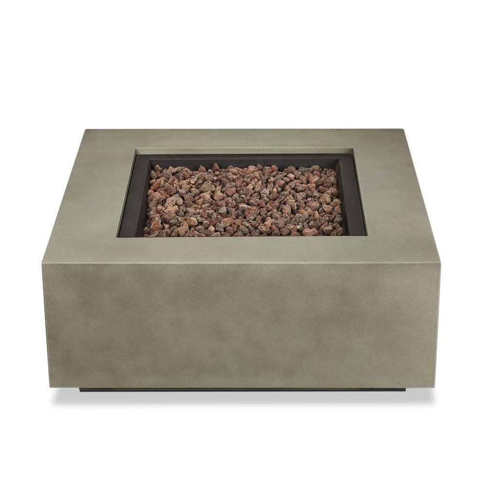Mist Gray 40" Square Gas Fire Pit Table with Steel Lid