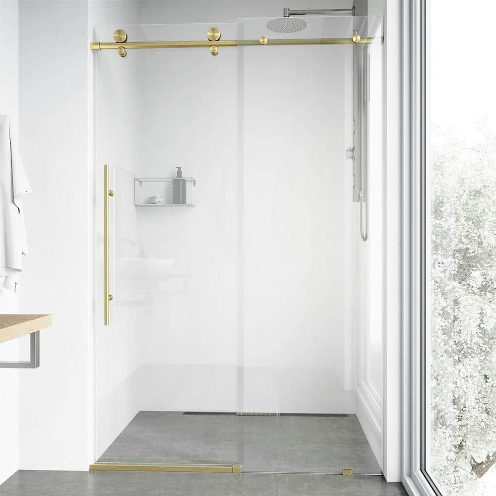 Elan E-Class 48-52" Matte Brushed Gold Frameless Sliding Shower Door with Clear Glass