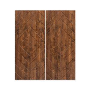 72 in. x 80 in. Hollow Core Walnut Stained Solid Wood Interior Double Sliding Closet Doors