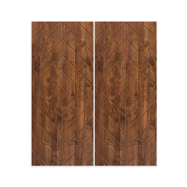 CALHOME 72 in. x 96 in. Hollow Core Walnut Stained Pine Wood Interior Double Sliding Closet Doors