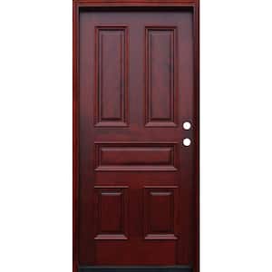 36 in. x 80 in. Traditional 5-Panel Stained Mahogany Wood Prehung Front Door with 6 in. Wall Series