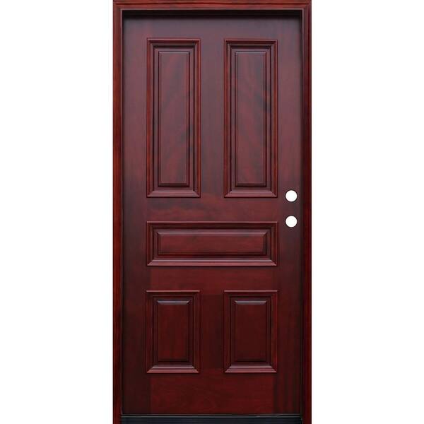Pacific Entries 36 in. x 80 in. Traditional 5-Panel Stained Mahogany Wood Prehung Front Door with 6 in. Wall Series