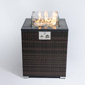 Brown Square Wicker Outdoor Fire Pit Table with Glass Rocks, 40000 BTU