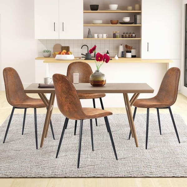 Homy Casa Rustic Brown Fabric Upholstered Side Dining Chairs (Set of 4)