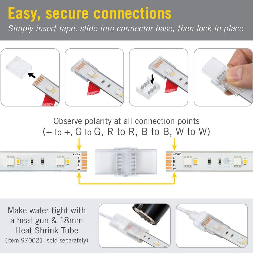 Clear 5-Pin RGB+W Tape to Tape Splice Connector 4-Pack