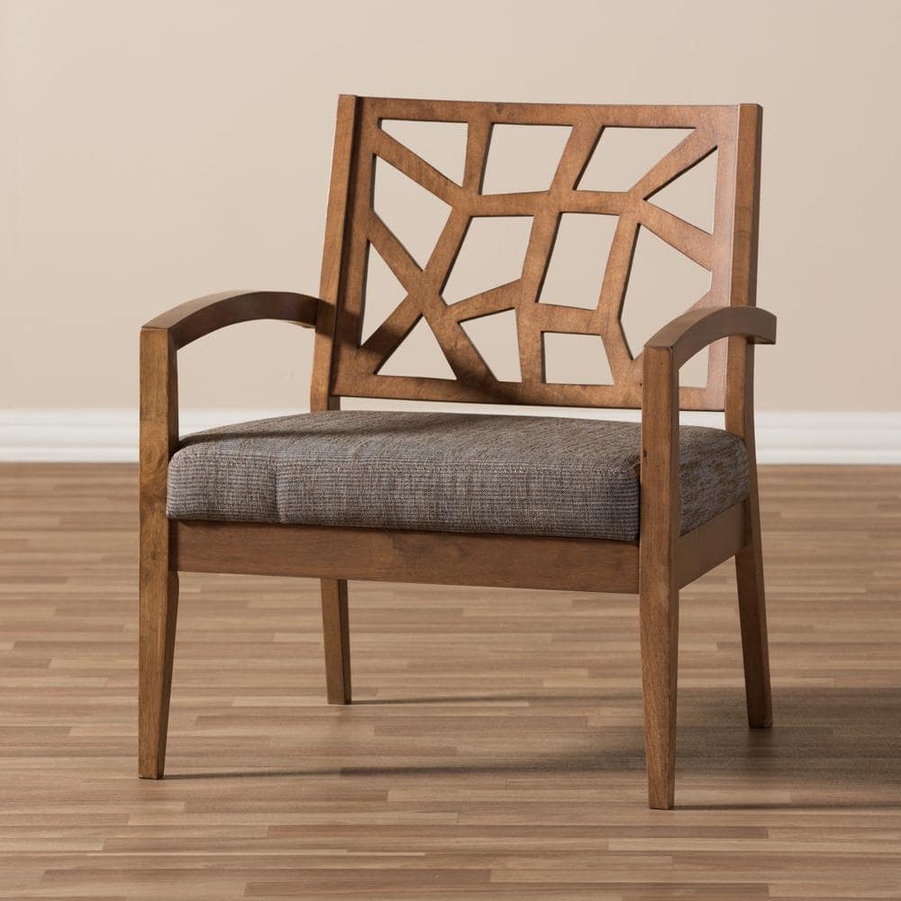 Jennifer Gray Twill and Walnut Wood Accent Chair