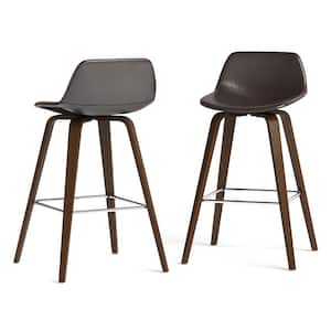 Randolph Mid Century Modern Bentwood Counter Height Stool (Set of 2) in Dark Brown Vegan Faux Leather