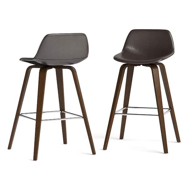 Simpli Home Randolph Mid Century Modern Bentwood Counter Height Stool (Set of 2) in Dark Brown Vegan Faux Leather