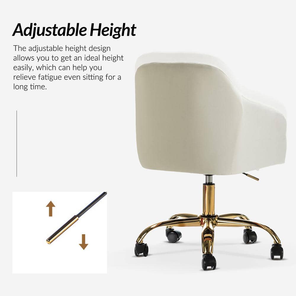 Ivory Velvet Swivel Task Chair with Golden Metal Legs