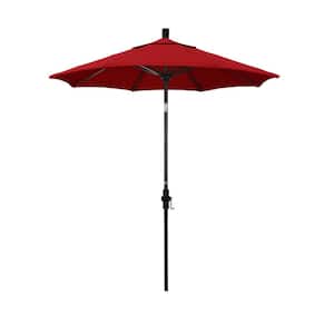 7.5 ft. Matted Black Aluminum Market Patio Umbrella Fiberglass Ribs and Collar Tilt in Jockey Red Sunbrella