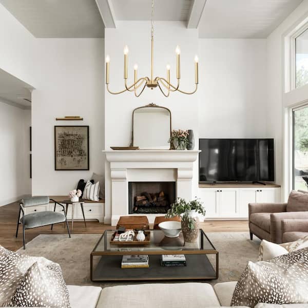 6-Light Gold Candle Design Hanging Linear Chandelier Lighting for Kitchen Island