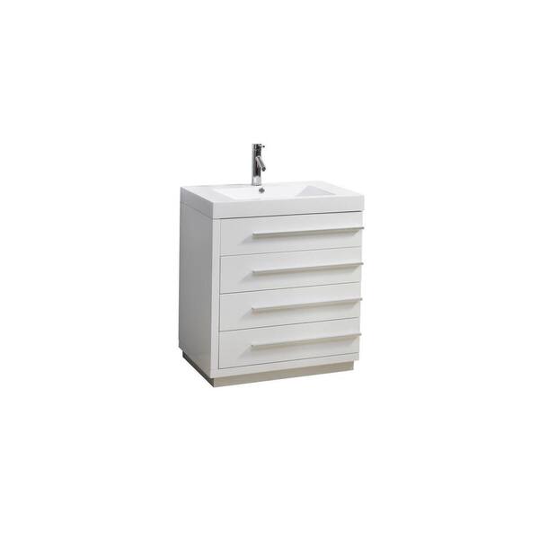 Virtu USA Bailey 30 in. W Bath Vanity in Gloss White with Polymarble Vanity Top in White Polymarble with Square Basin