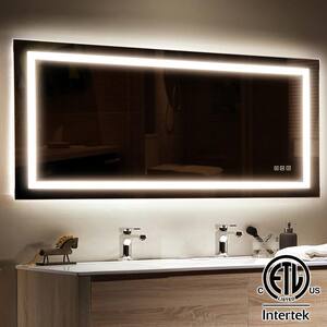 72 in. W x 36 in. H Rectangular Frameless LED Light Anti-Fog Wall Bathroom Vanity Mirror with Backlit and Front Light