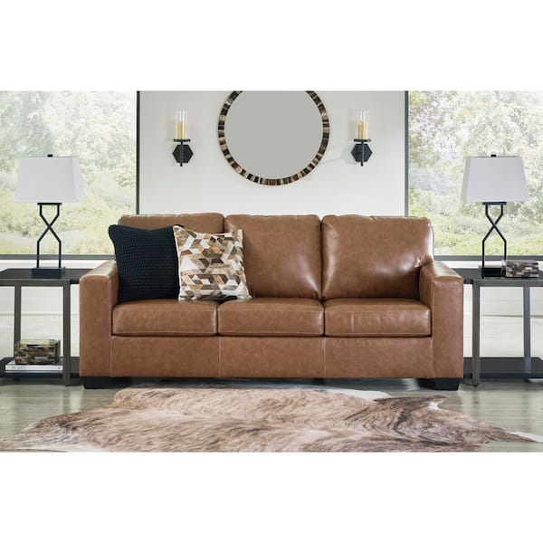 Bolsena 85 in. Square Arm Leather Match Rectangle Removable Cushions Sofa in Brown