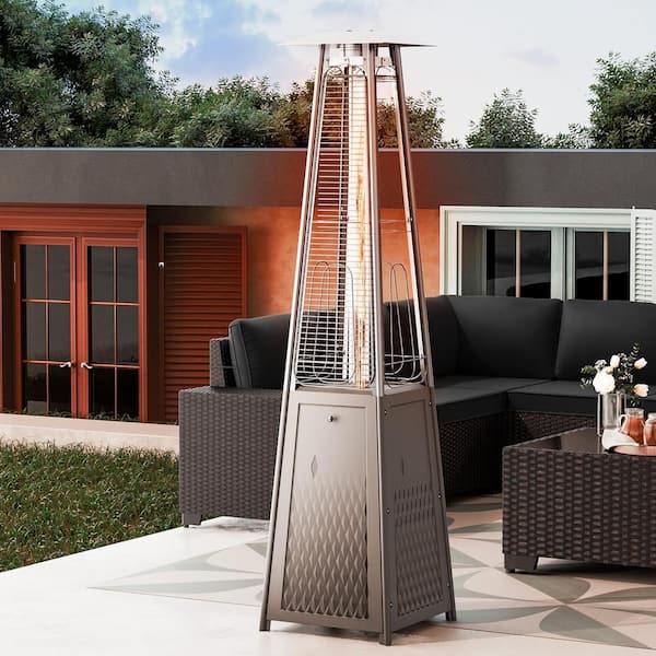 48,000 BTU Propane Pyramid Brown Patio Heater with Wheels and Cover