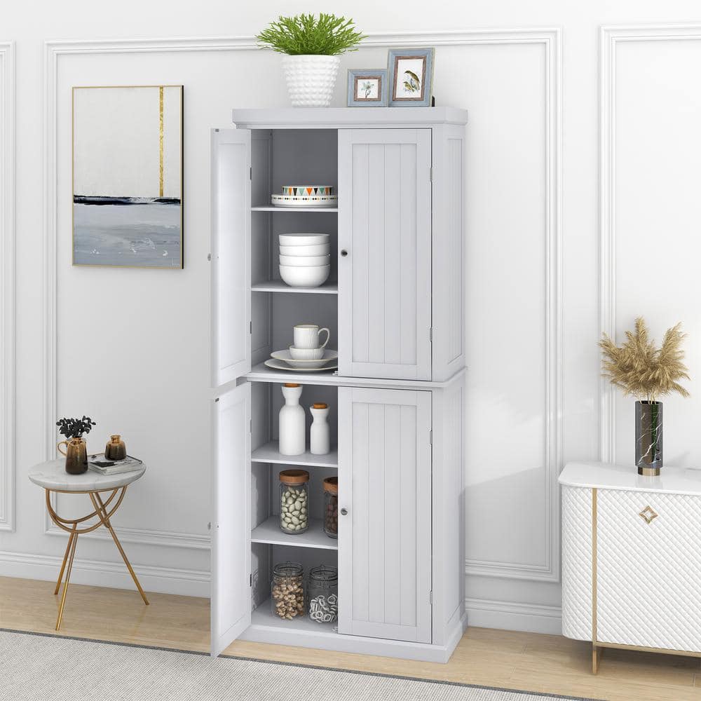 6-Shelf White MDF Pantry Organizer with 4-Doors and Adjustable Shelves for  Kitchen/Living Room/Bedroom AYBSZHD2146 - The Home Depot