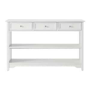 Bradstone 47 in. White Rectangle Wood Console Table with Drawers