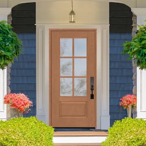 Regency 36 in. x 80 in. 3/4 6-Lite Clear Glass LHIS Autumn Wheat Stain Mahogany Fiberglass Prehung Front Door