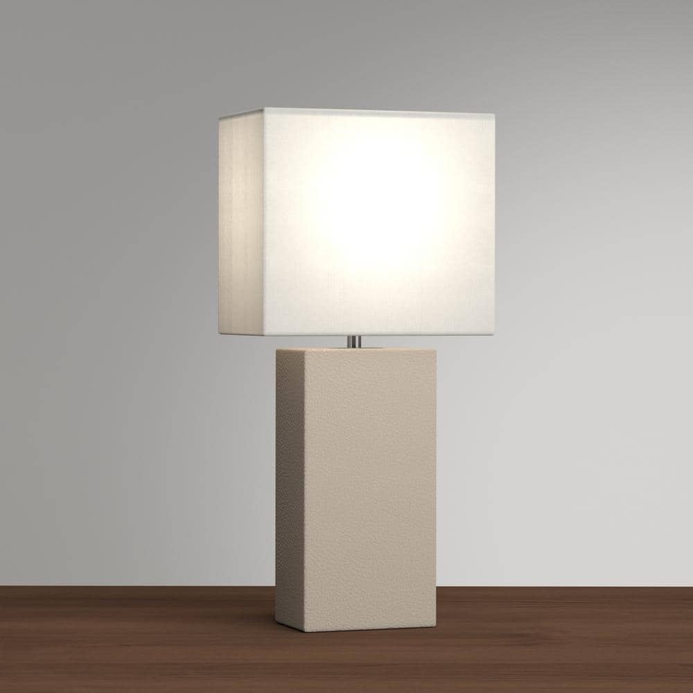 White Modern Leather Nightstand Lamp with Rectangular Shade
