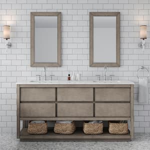 Oakman 72 in. W x 22 in. D x 34.3 in. H Bath Vanity in Grey Oak with Marble Top with White Basin and Chrome Faucet