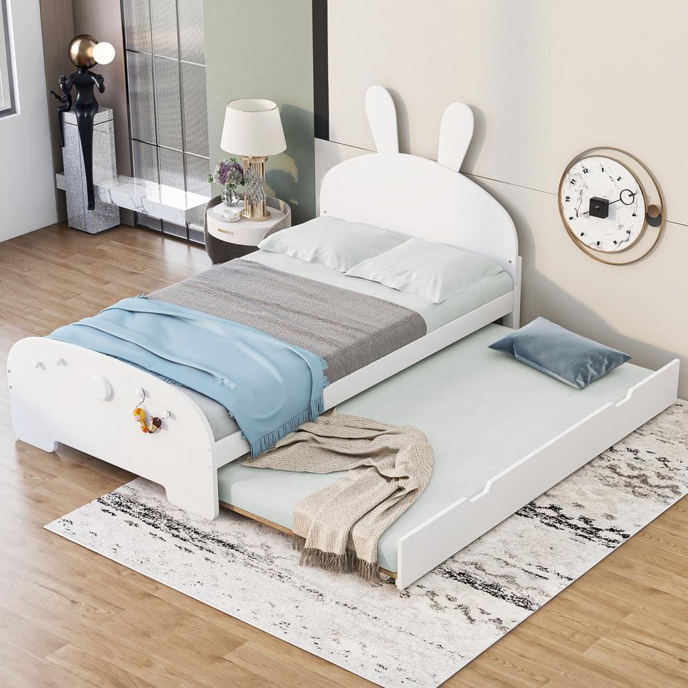 Harper & Bright Designs White Wood Frame Twin Size Platform Bed with ...