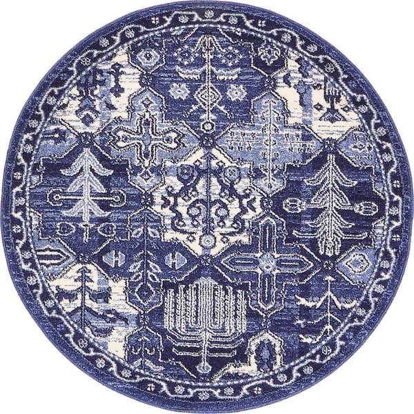 Unique Loom La Jolla Cathedral Blue 3' 3 x 3' 3 Round Rug