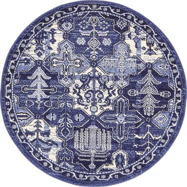 Unique Loom La Jolla Cathedral Blue 3' 3 x 3' 3 Round Rug