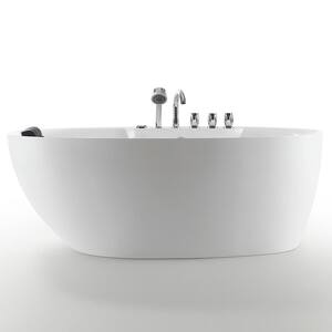 Luxury 67 in. Center Drain Acrylic Freestanding Flatbottom Whirlpool Bathtub in White with Faucet