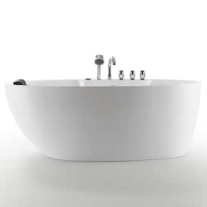Luxury 59 in. Center Drain Acrylic Freestanding Flatbottom Whirlpool Bathtub in White with Faucet