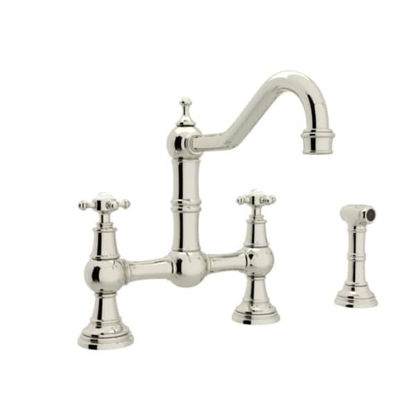 Edwardian 2-Handle Bridge Kitchen Faucet with Sidespray in Polished Nickel