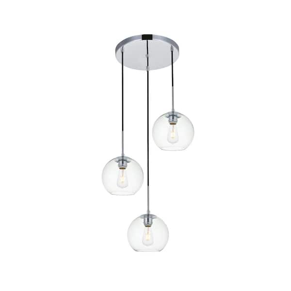 Unbranded Timeless Home Blake 3-Light Chrome Pendant with Clear Glass Shade