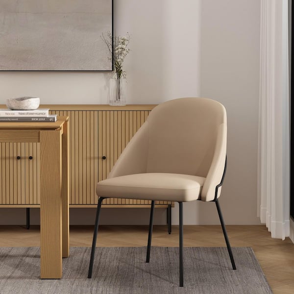 Gracie Modern Tan and Black Faux Leather Upholstered Dining Side Chair with Steel Legs