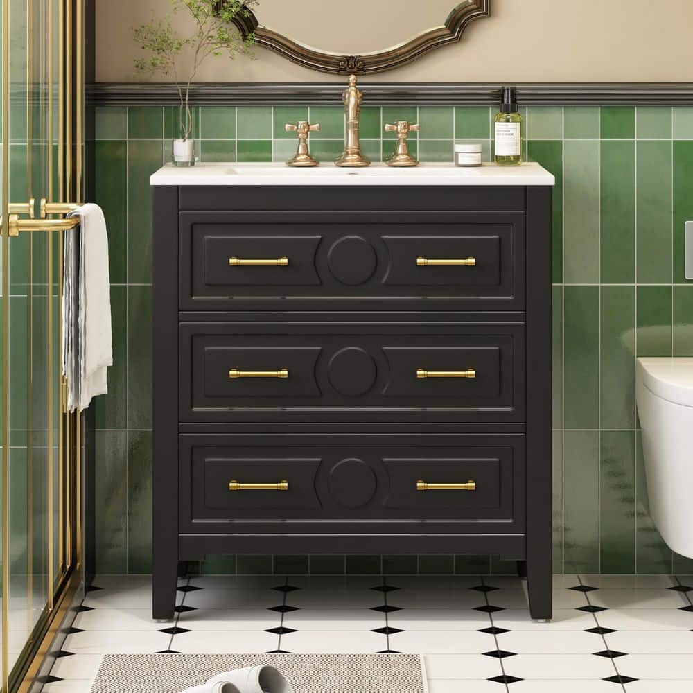 30 in. Freestanding Single Sink Black Bath Vanity with White Ceramic Top price history on PriceWatchPro