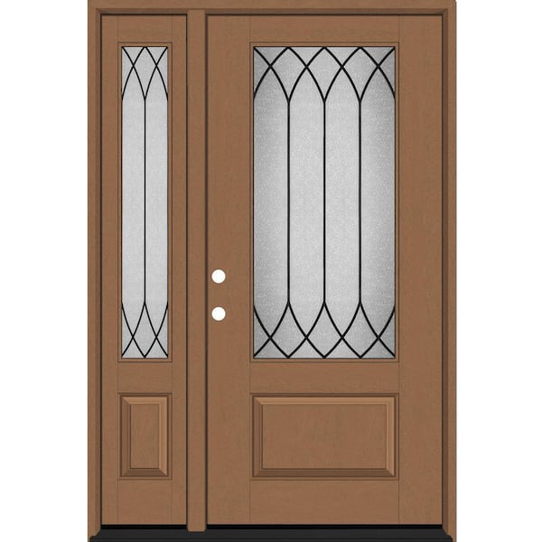 Steves & Sons Regency 53 in. x 80 in. 3/4 Lt Spire Decorative Glass RHIS Autum Wheat Mahogany Fiberglass Prehung Frontdoor w/14 in. SL