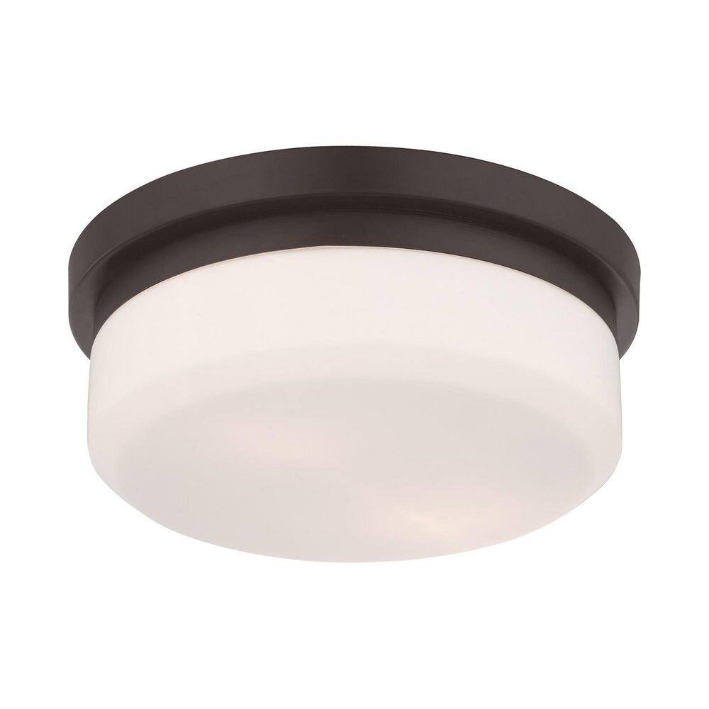 Bronze and White Glass 2-Light Ceiling Mount