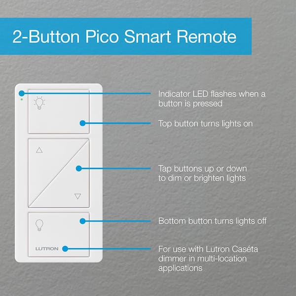 Lutron Pico Smart Remote (2-Button with Raise/Lower) for Caseta Smart Dimmer Switch, Light Almond (PJ2-2BRL-GLA-L01)
