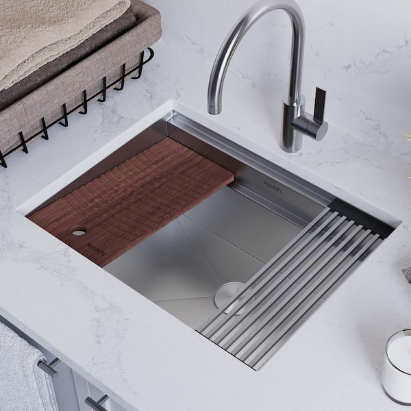 Alto 23 in. Undermount 16-Gauge Stainless Steel Laundry Utility Workstaion Sink with Washboard