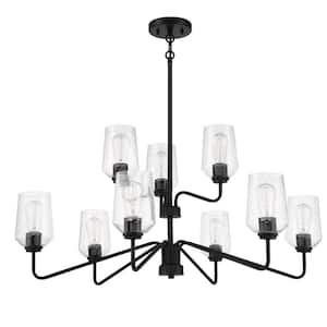 Shayna 9-Light Flat Black Finish with Clear Glass Transitional Chandelier for Kitchen/Dining/Foyer No Bulb Included