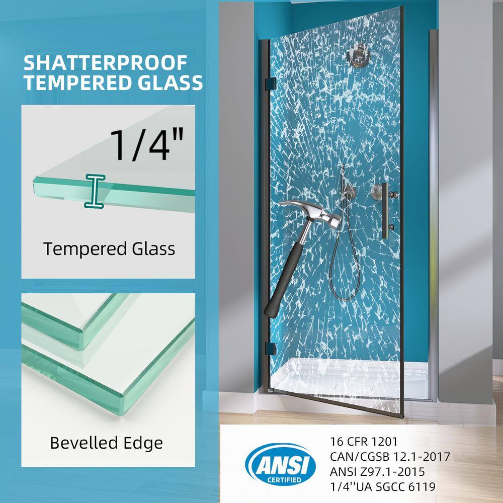 Matte Black Semi-Frameless Pivot Shower Door with Clear Glass