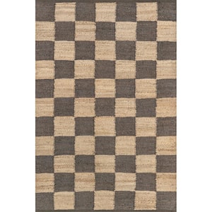 Dark Gray 5 ft. x 8 ft. Christana Traditional Checkered Jute Area Rug