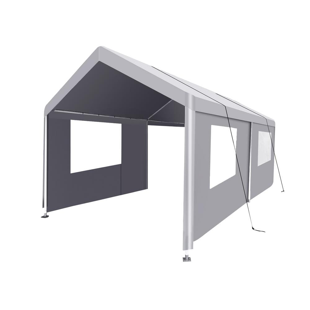20 ft. W x 9.5 ft. D x 9.2 ft. Grey Roof Metal Carport, Heavy-Duty Portable