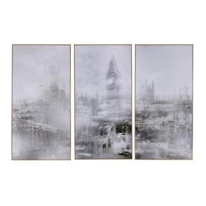 Anky Framed Art Print 72.8 in. x 35.4 in. Set of 3 Foggy City Rectangle Framed Wall Art Canvas Print