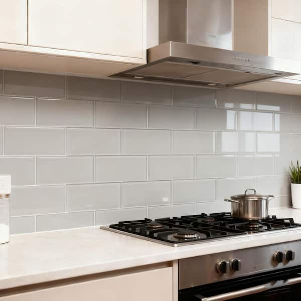 Metro White 3 in. x 6 in. Glossy Glass Subway Backsplash Wall Tile (12 sq.ft./Case)