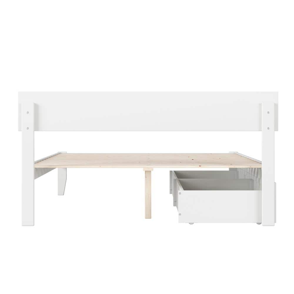 Boston White Queen Platform Bed with Storage Drawers