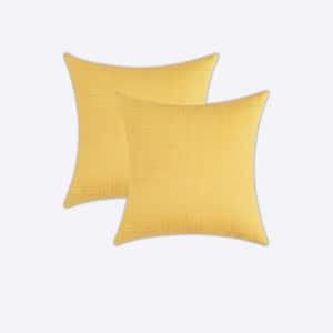 24 in. x 24 in. Yellow Outdoor Waterproof Pillow Covers Throw Pillow (Pack of 2)