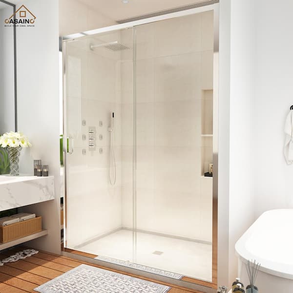 48 in. x 72 in. Framed Single Sliding Shower Door in Chromed with Clear Shower Glass